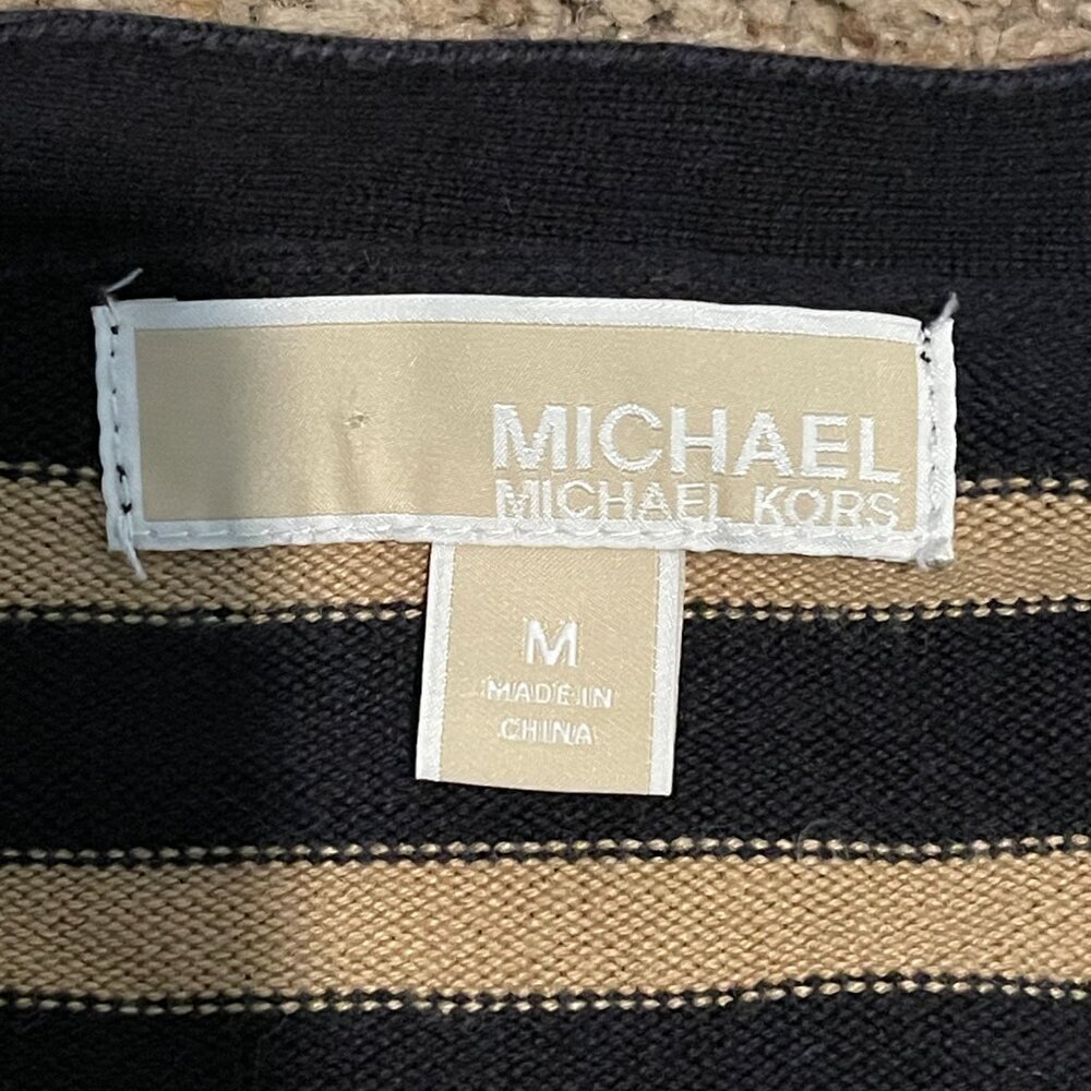 MICHAEL Michael Kors Striped Button Down Cardigan Sweater Yellow Blue M - Picture 2 of 8